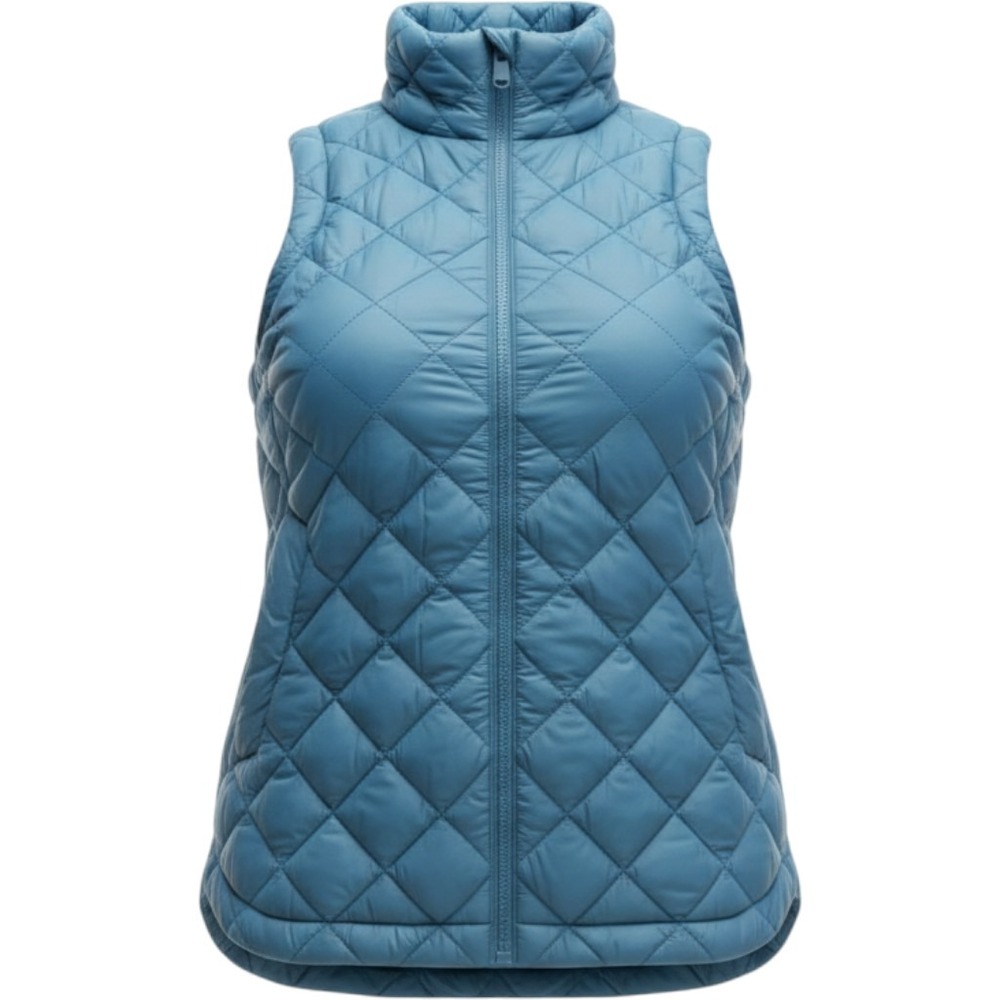 Athleta Blue Diamond Quilted Puffer Vest XS Full Zip High Low Hem Pockets